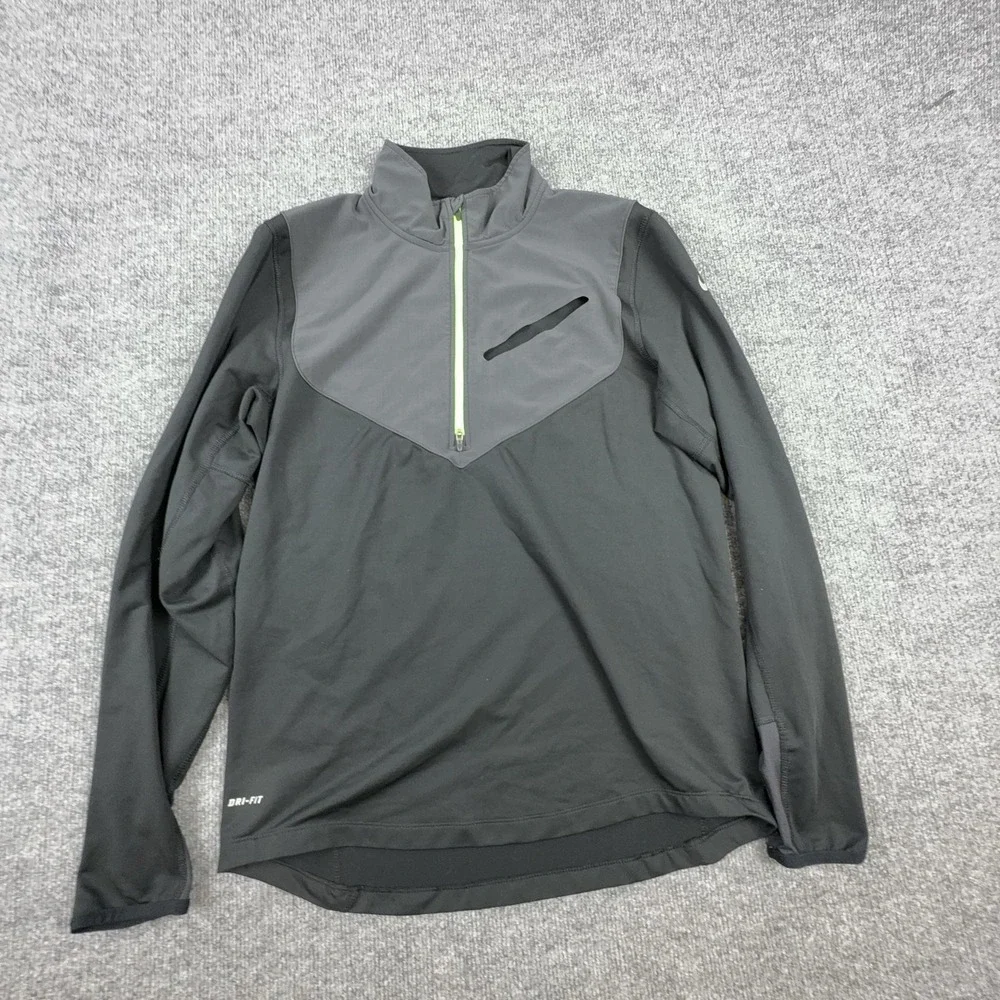 Nike Dri-FIT Pullover Mens Medium Black Gray 1/4 Zip Running Top Long Sleeve